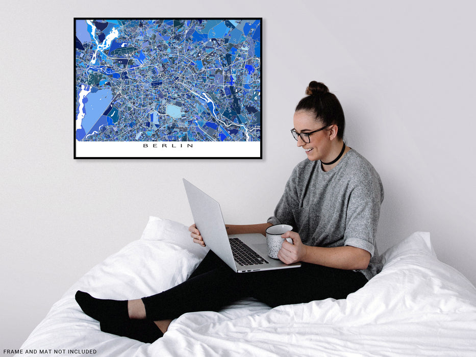 Berlin, Germany map art print in blue shapes designed by Maps As Art.