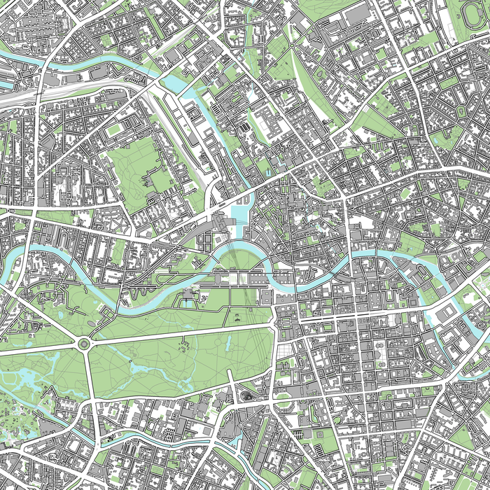 Berlin Germany Map Wall Art Print: City Streets and Buildings