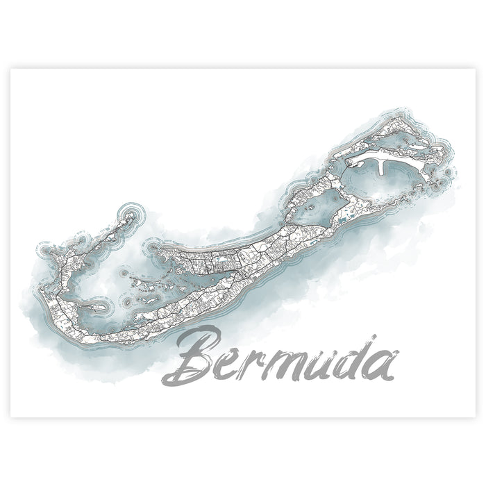 Map of Bermuda with a decorative border on a white background
