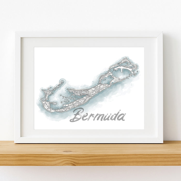 Framed map of Bermuda on a white background