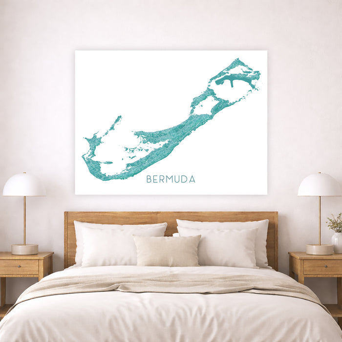 Bermuda Map Wall Art Print: Turquoise Topographic Island Poster