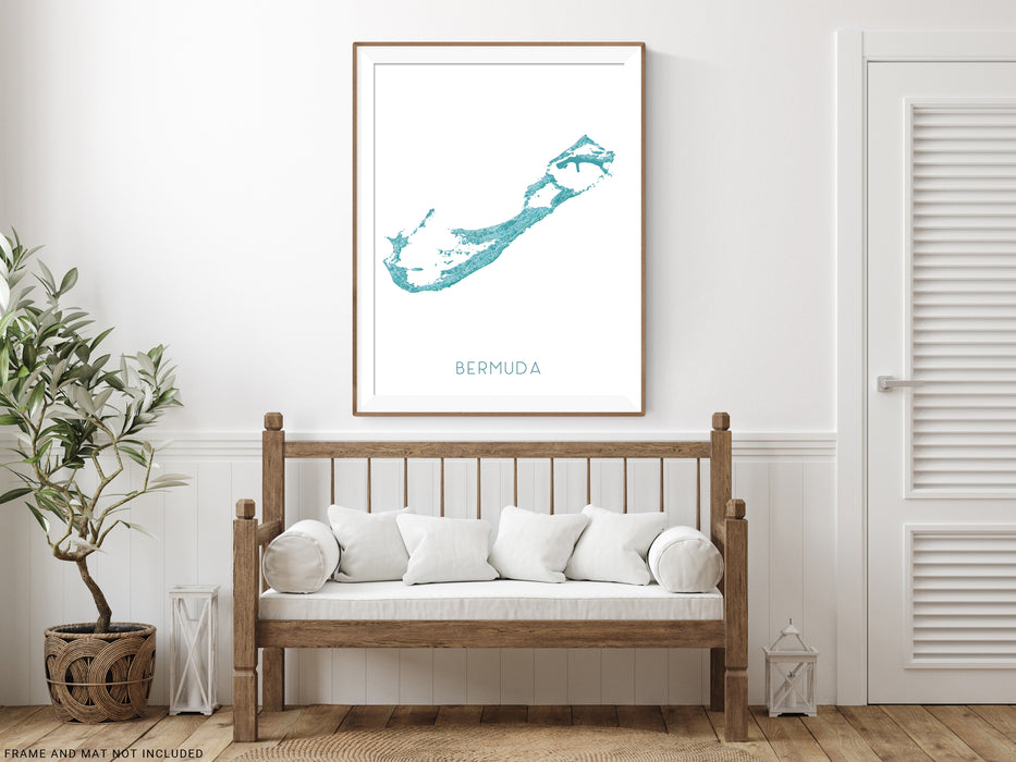 Bermuda map print with a turquoise topographic design by Maps As Art.