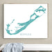 Framed map of Bermuda on a wall above a bench.