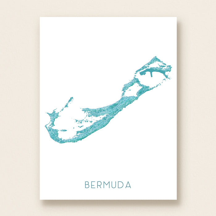 Map of Bermuda in turquoise on a white background