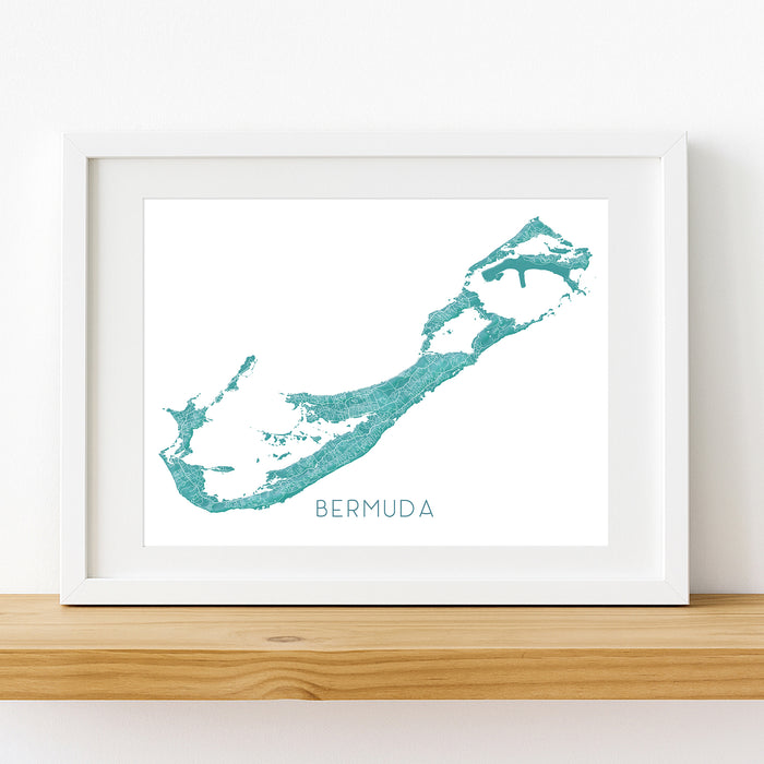 Framed map of Bermuda on a white wall