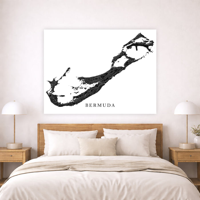 Bermuda Map Print: Black and White Topographic Island Wall Art Poster
