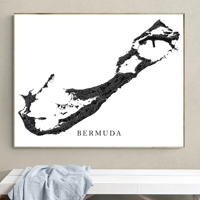 Bermuda Map Print: Black and White Topographic Island Wall Art Poster