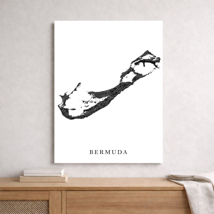 Bermuda Map Print: Black and White Topographic Island Wall Art Poster