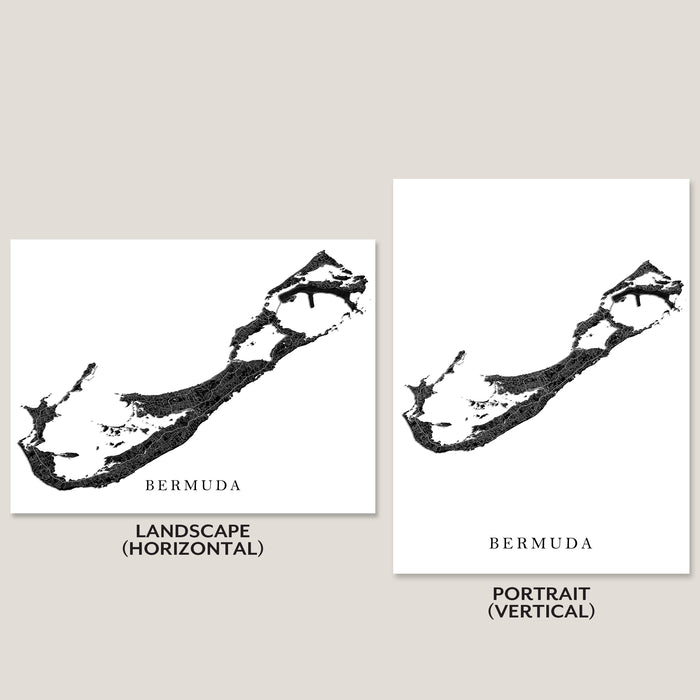 Bermuda Map Print: Black and White Topographic Island Wall Art Poster