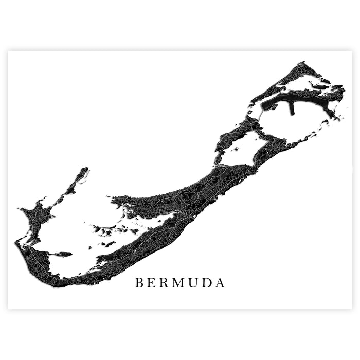 Bermuda Map Print: Black and White Topographic Island Wall Art Poster