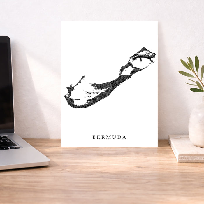 Bermuda Map Print: Black and White Topographic Island Wall Art Poster