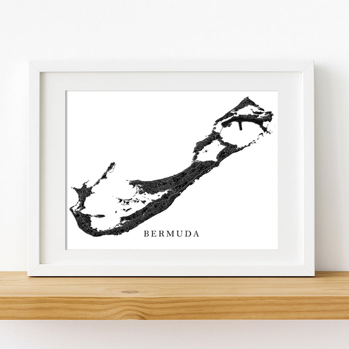 Bermuda Map Print: Black and White Topographic Island Wall Art Poster