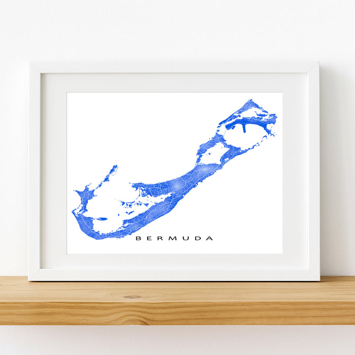 Framed map of Bermuda on a white wall