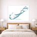Map of Bermuda on a wall above a bed in a bedroom setting