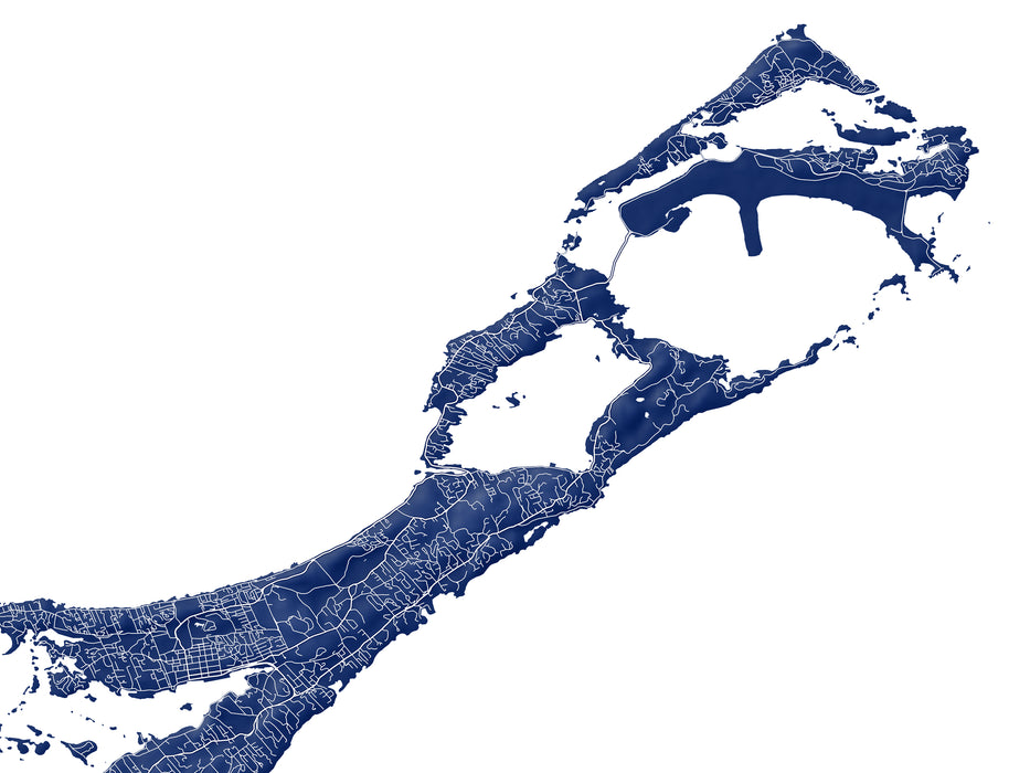 Map of Bermuda close up in blue on a white background