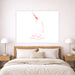 Bedroom with wooden headboard, white bedding, and a map of the 'Berry Islands' on the wall.
