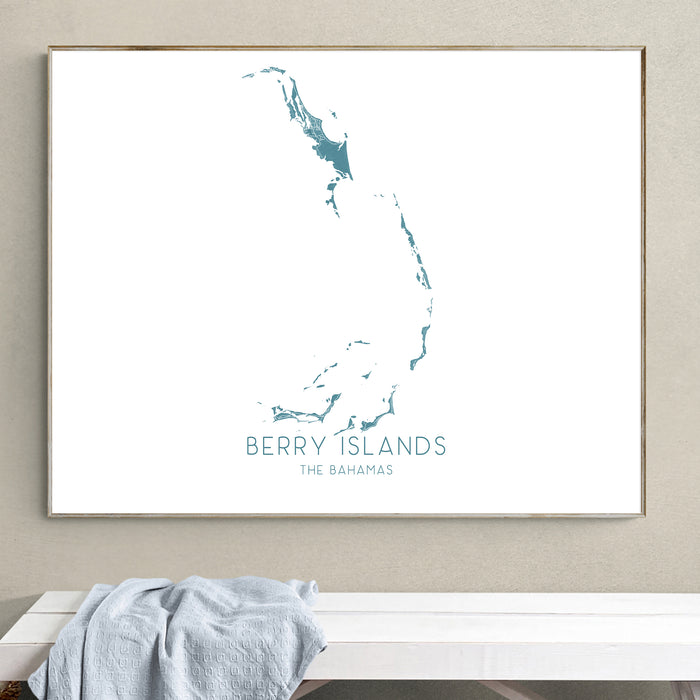 Berry Islands Bahamas Map Wall Art Print: Great Harbour Cay Great Stirrup Cay CocoCay