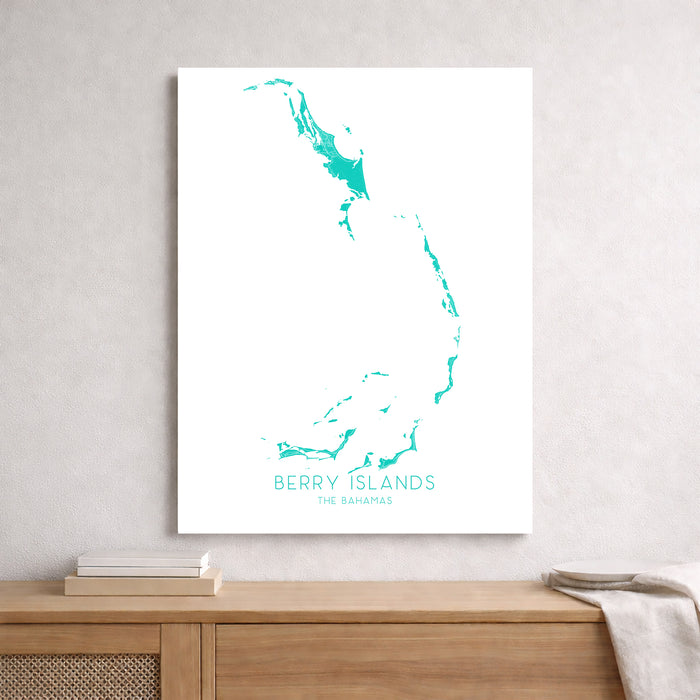Berry Islands Bahamas Map Wall Art Print: Great Harbour Cay Great Stirrup Cay CocoCay