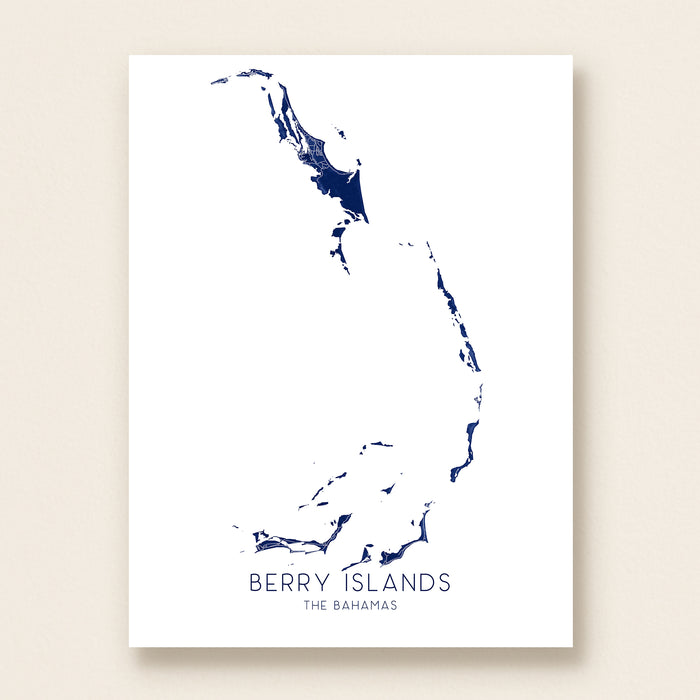 Berry Islands Bahamas Map Wall Art Print: Great Harbour Cay Great Stirrup Cay CocoCay