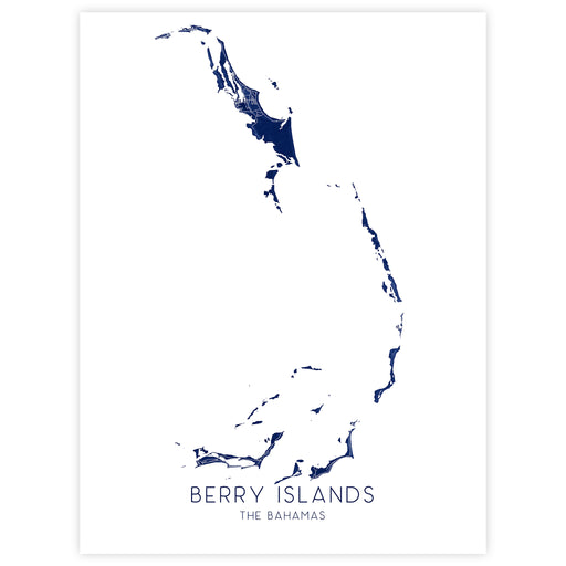 Map of Berry Islands, The Bahamas, in blue on a white background