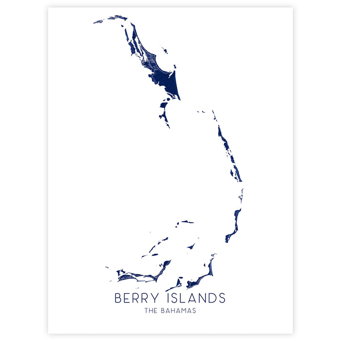 Map of Berry Islands, The Bahamas, in blue on a white background