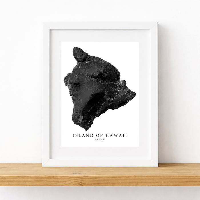 Framed map of the Island of Hawaii on a white background