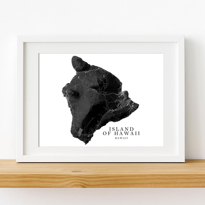 Framed map of the Island of Hawaii on a white background