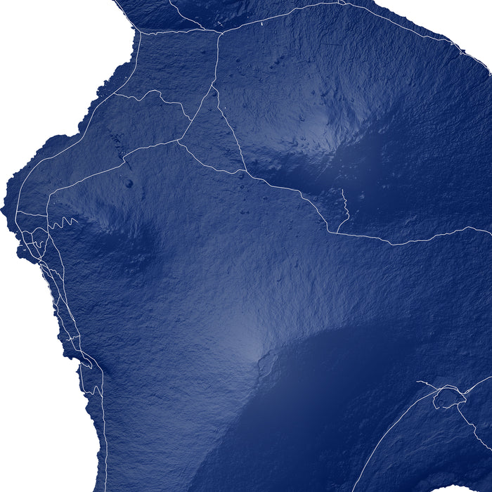 Topographic map of the Big Island Hawaii with a blue color scheme
