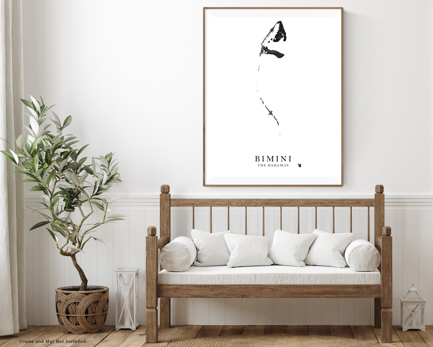 Bimini The Bahamas islands map print with a black and white white design by Maps As Art.
