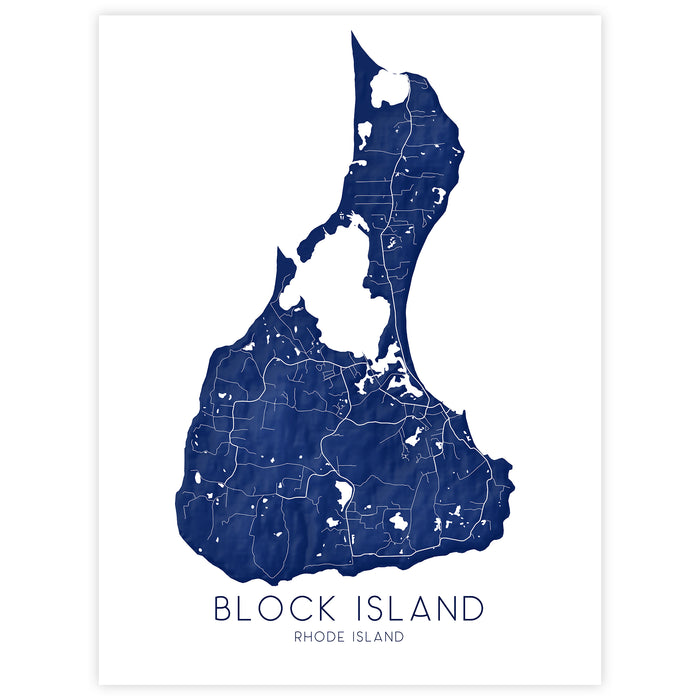 Block Island Map Wall Art Print Poster: Rhode Island, New Shoreham, New England