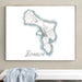 Framed map of Bonaire on a wall above a white surface with a towel.