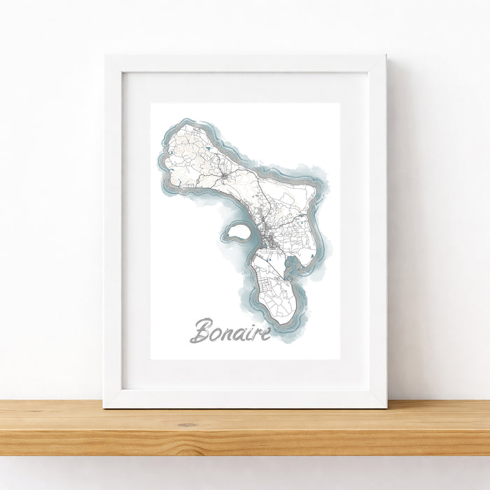Framed map of Bonaire on a white background