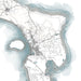 Map of a city with water bodies around it