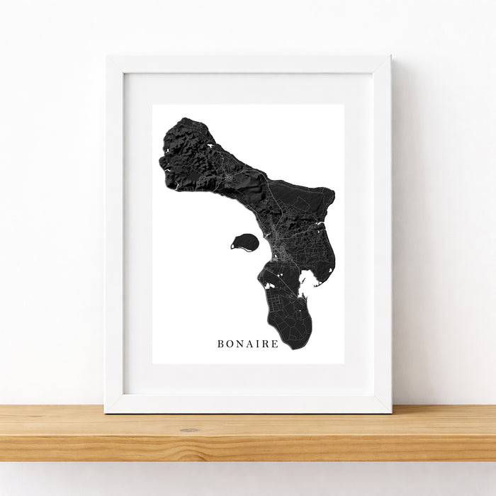 Framed map of Bonaire on a white background