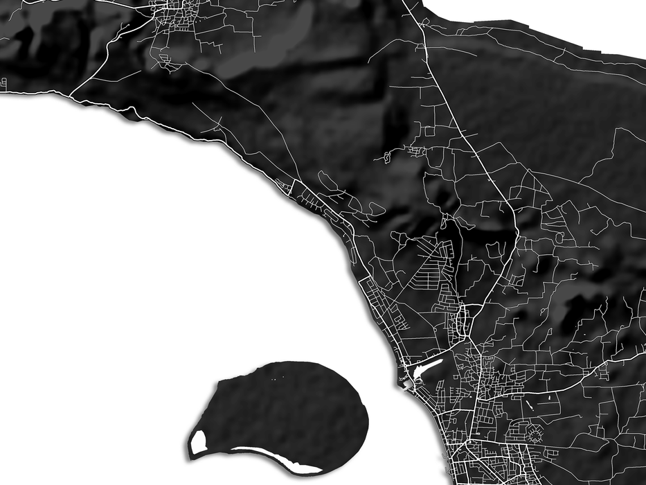 Bonaire island map print with a black and white topographic landscape design by Maps As Art.