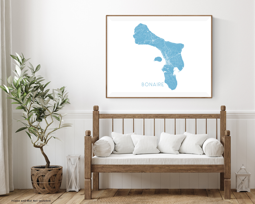 Bonaire island map print with a colourful topographic landscape design by Maps As Art.
