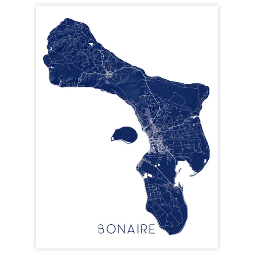 Map of Bonaire in dark blue on a white background