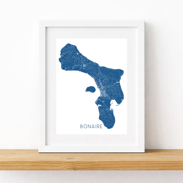 Framed map of Bonaire on a white wall