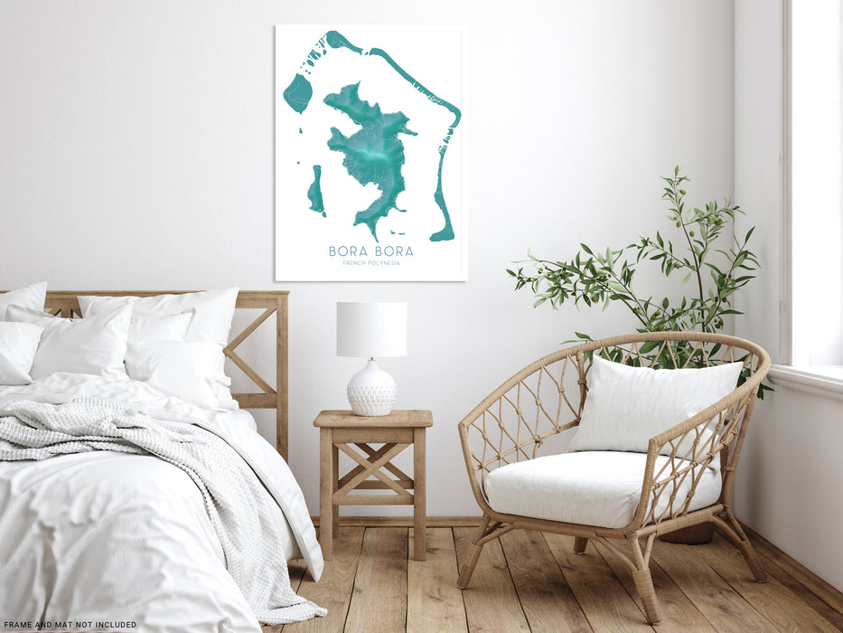 Bora Bora map print with a turquoise topograhic design by Maps As Art.