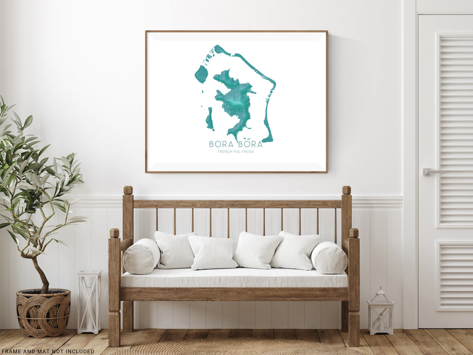 Bora Bora map print with a turquoise topograhic design by Maps As Art.