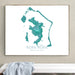 Framed map of Bora Bora on a wall above a bench.