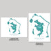 Two map designs of Bora Bora on white backgrounds with 'Landscape' and 'Portrait' labels.