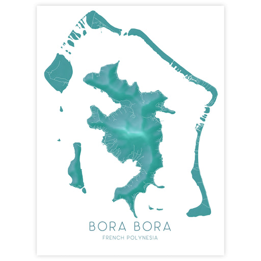 Map of Bora Bora with a teal color scheme on a white background