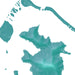 Teal map of a coastal area with waterways on a white background
