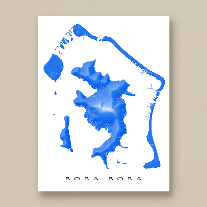 Map of Bora Bora in blue on a white background