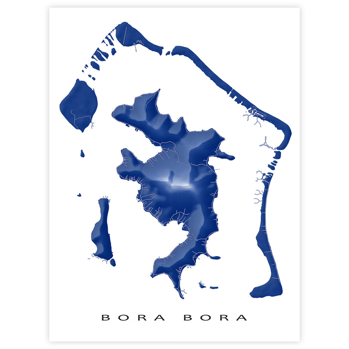 Map of Bora Bora in blue on a white background