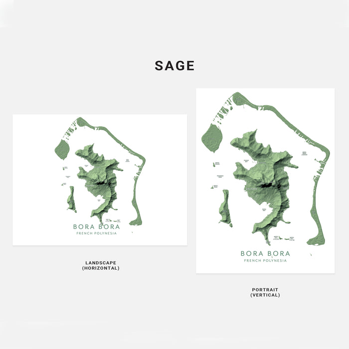 Two map designs of Bora Bora on a white background with 'SAGE' branding.