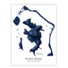 Map of Bora Bora, French Polynesia in blue on a white background