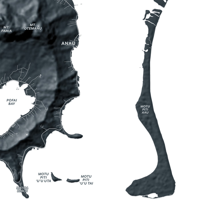 Map of a coastal area with various locations labeled on a white background