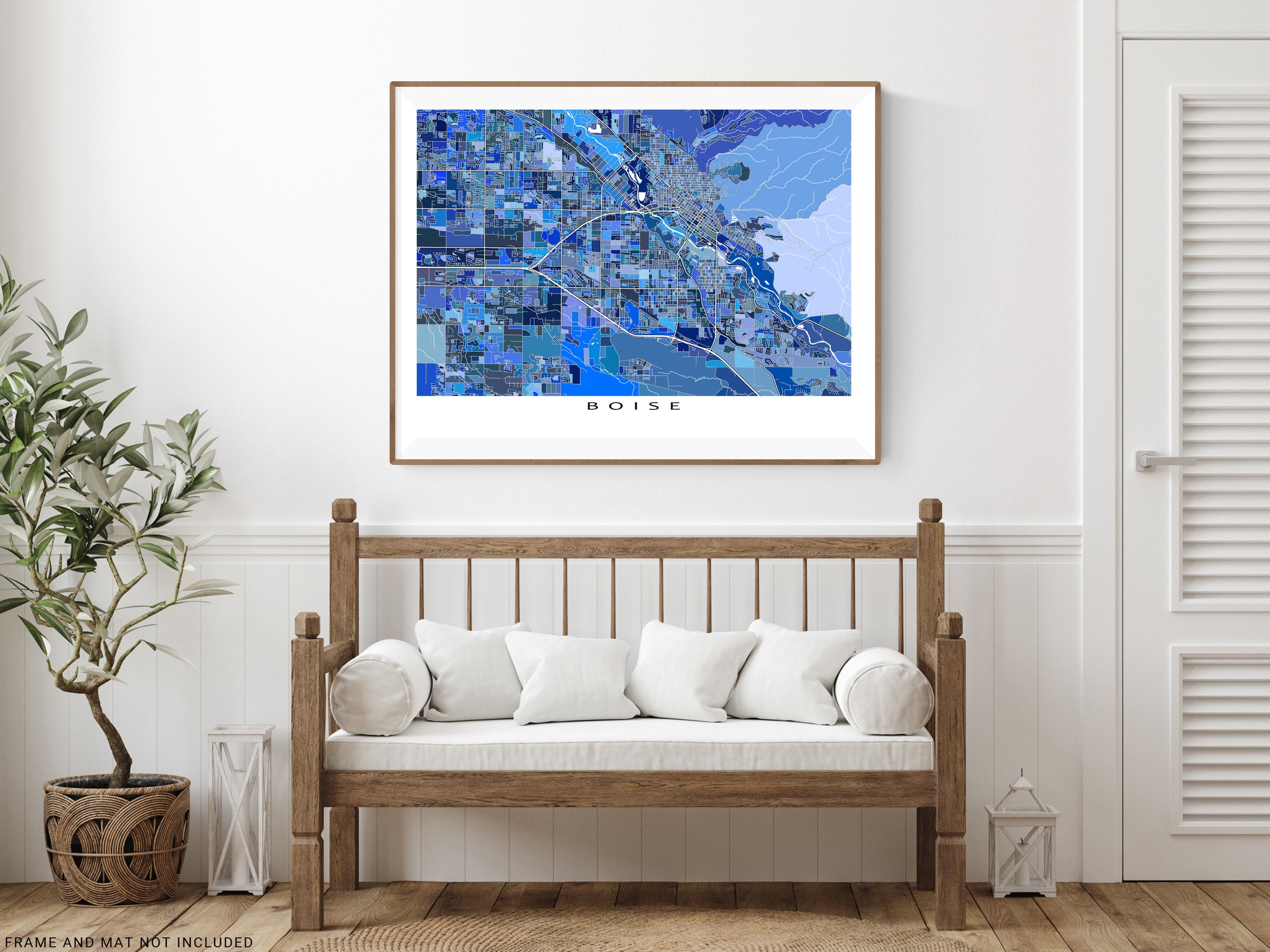 Boise Idaho Map Print Poster, Blue Geometric Boise ID City Street Wall ...